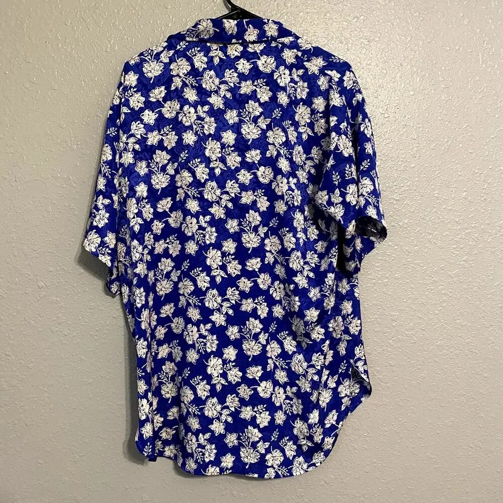 Victoria Secret Small Womens Vintage Pajama Top Floral Blue White Pearl Button